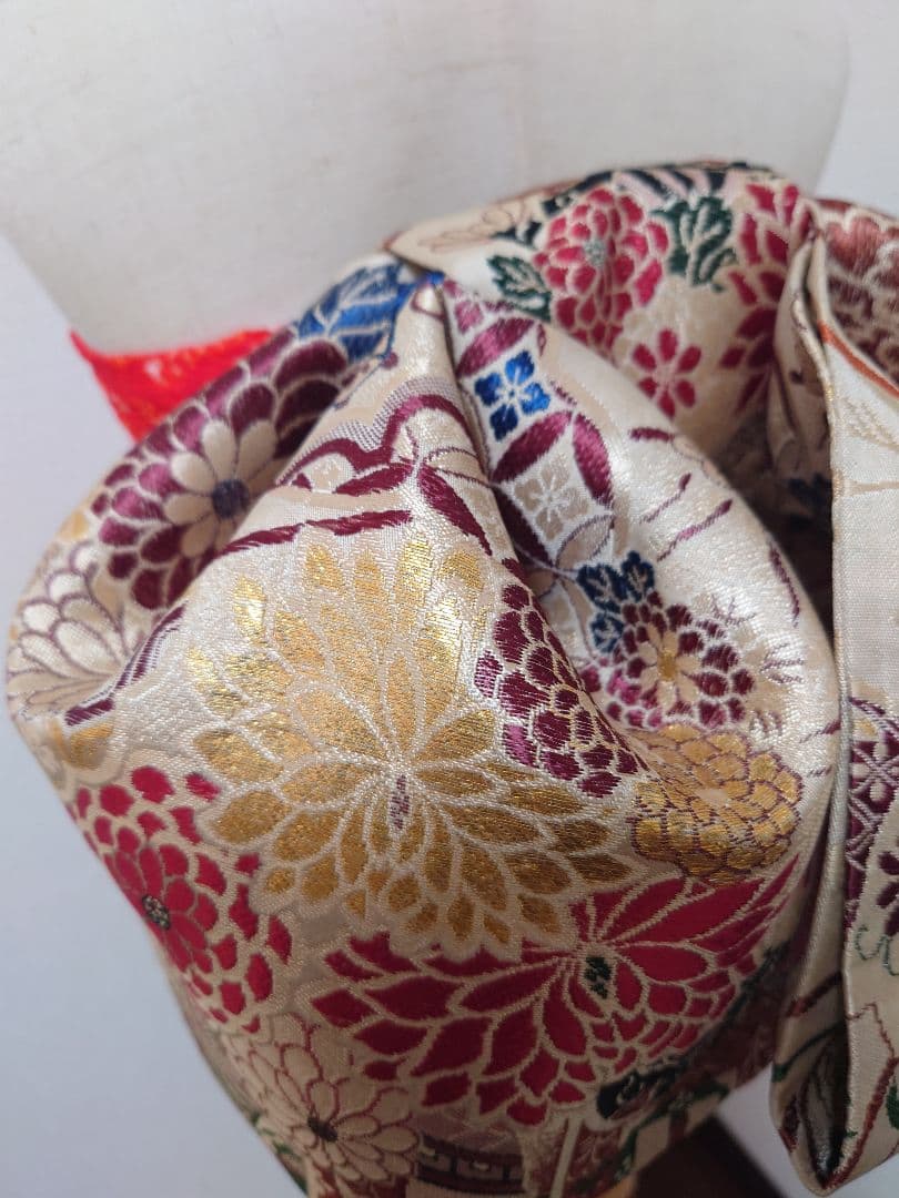 正絹袋帯からの作り帯　文庫結び　アンティーク　七五三ジュニア帯　鶴　一点物