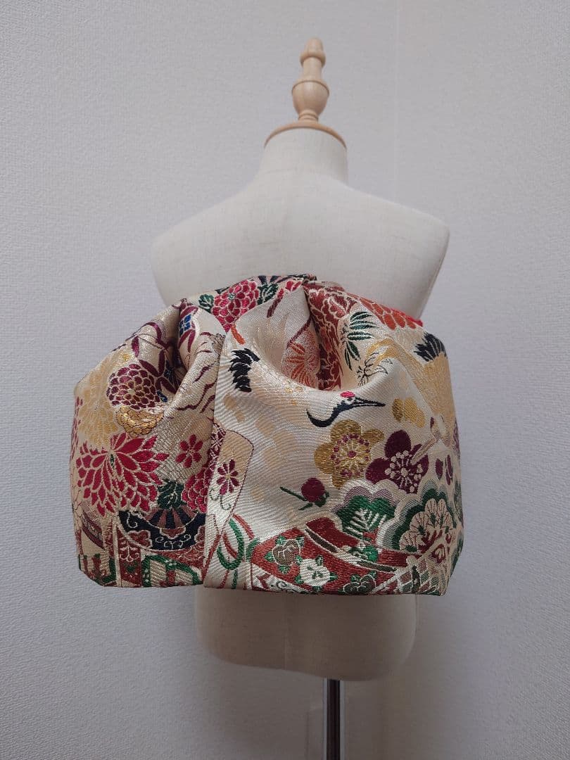 正絹袋帯からの作り帯　文庫結び　アンティーク　七五三ジュニア帯　鶴　一点物