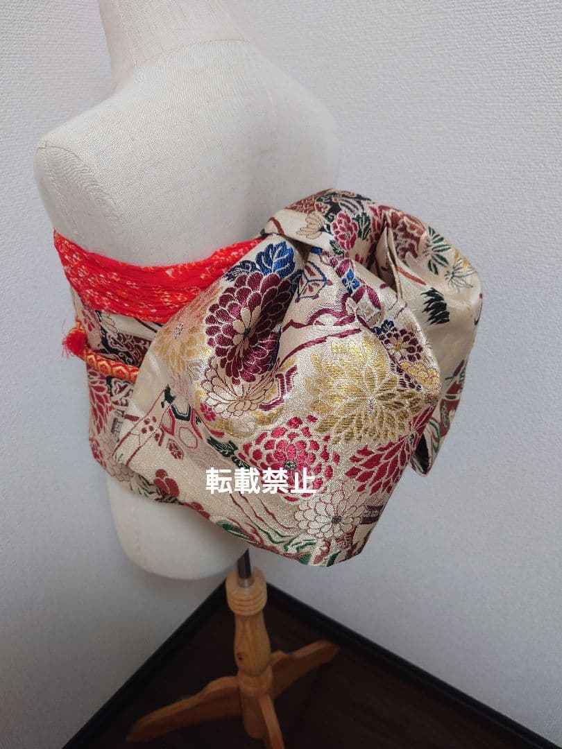 正絹袋帯からの作り帯　文庫結び　アンティーク　七五三ジュニア帯　鶴　一点物