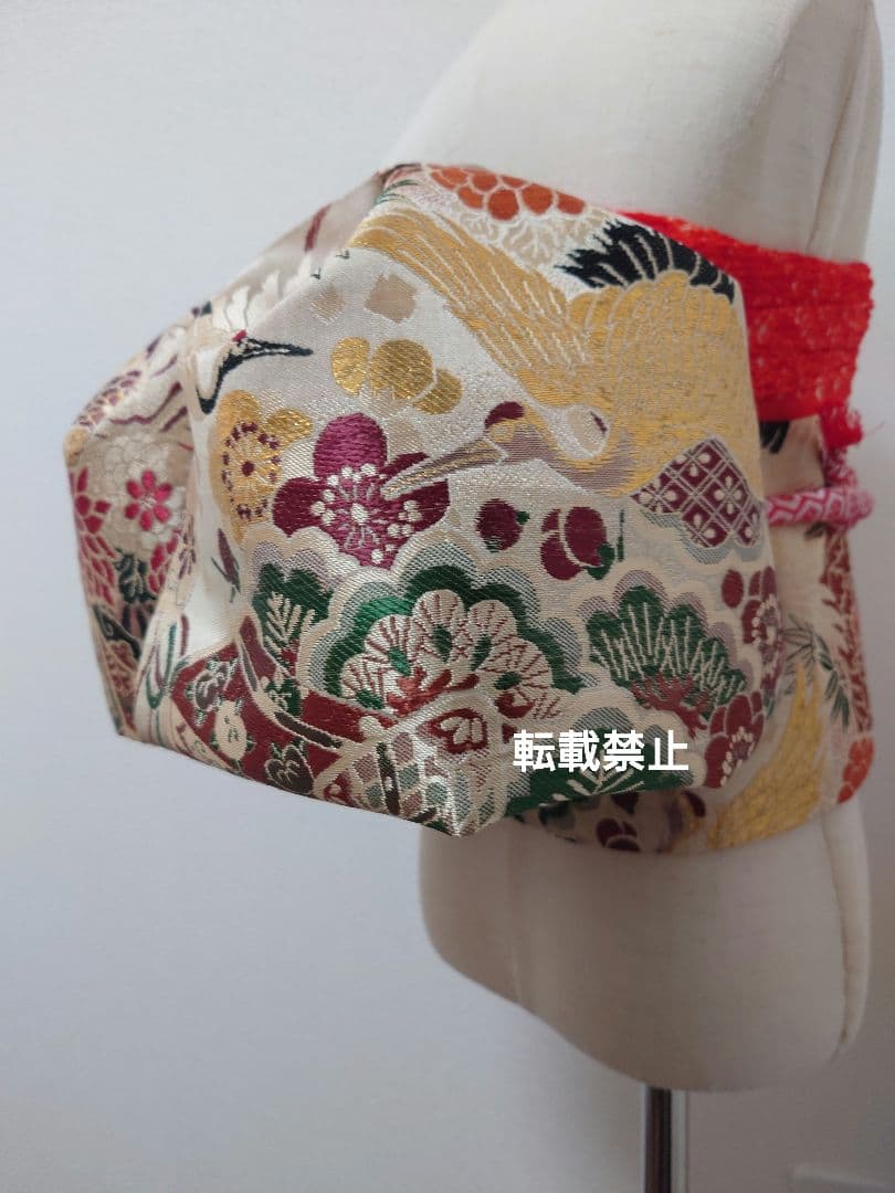 正絹袋帯からの作り帯　文庫結び　アンティーク　七五三ジュニア帯　鶴　一点物