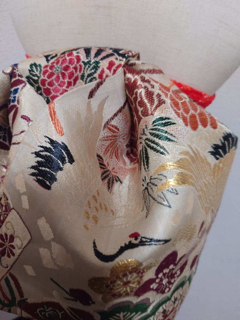 正絹袋帯からの作り帯　文庫結び　アンティーク　七五三ジュニア帯　鶴　一点物