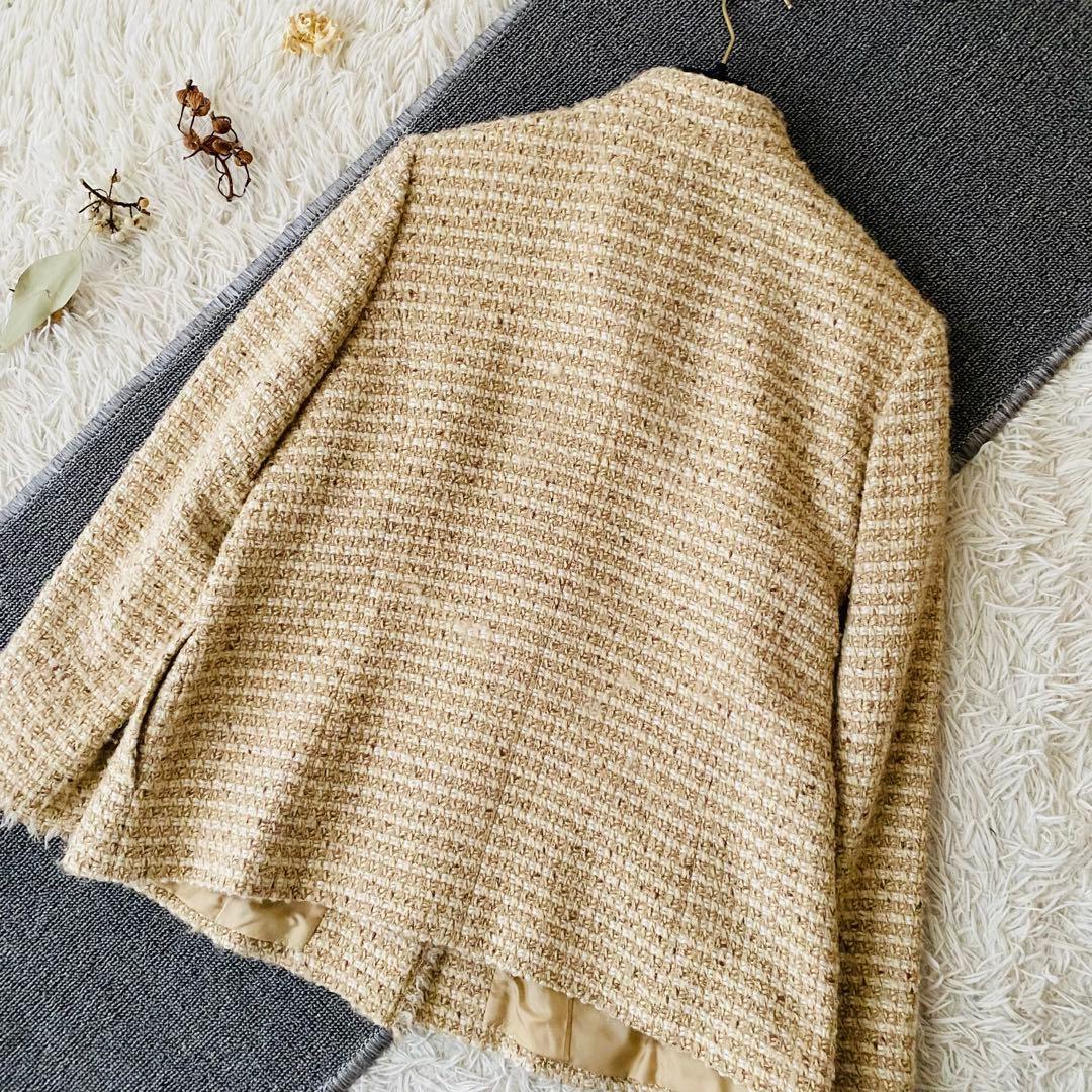 良品 レリアン ミックスツイード スタンドカラージャケット 大きいサイズ 日本製