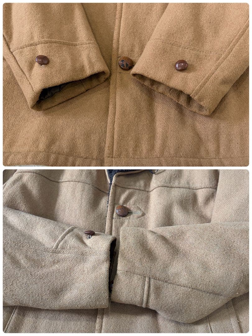 SCHOTT ランチコート ボアジャケット くるみボタン ウール ブラウン L