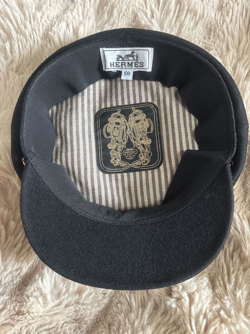 HERMES ブラックシェーヌダンクルキャスケット 58ノワールゴールド金具