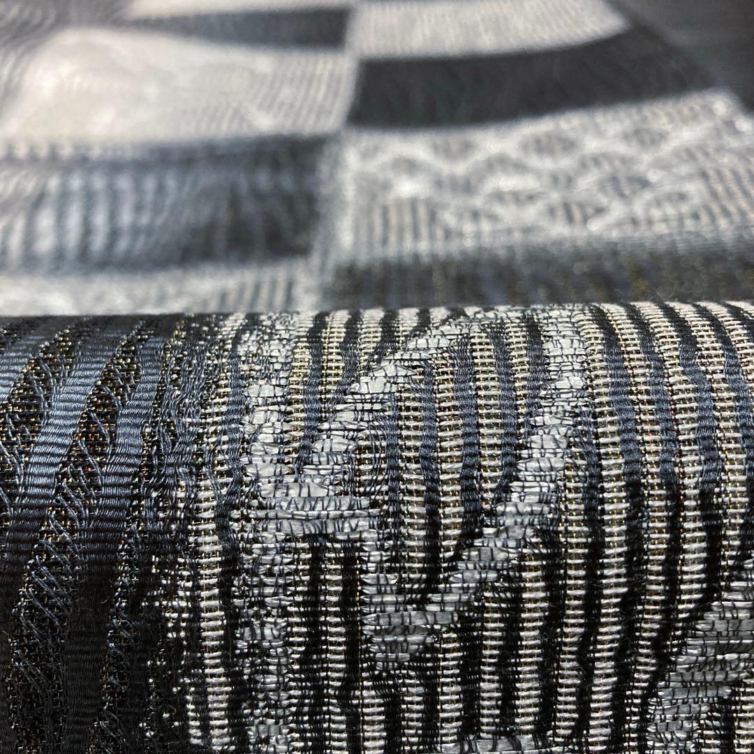 正絹　六通袋帯【抽象模様　格子】