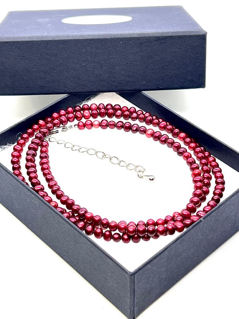 【しゃんたん】本真珠レッドカラーベビーパールネックレス４本セット