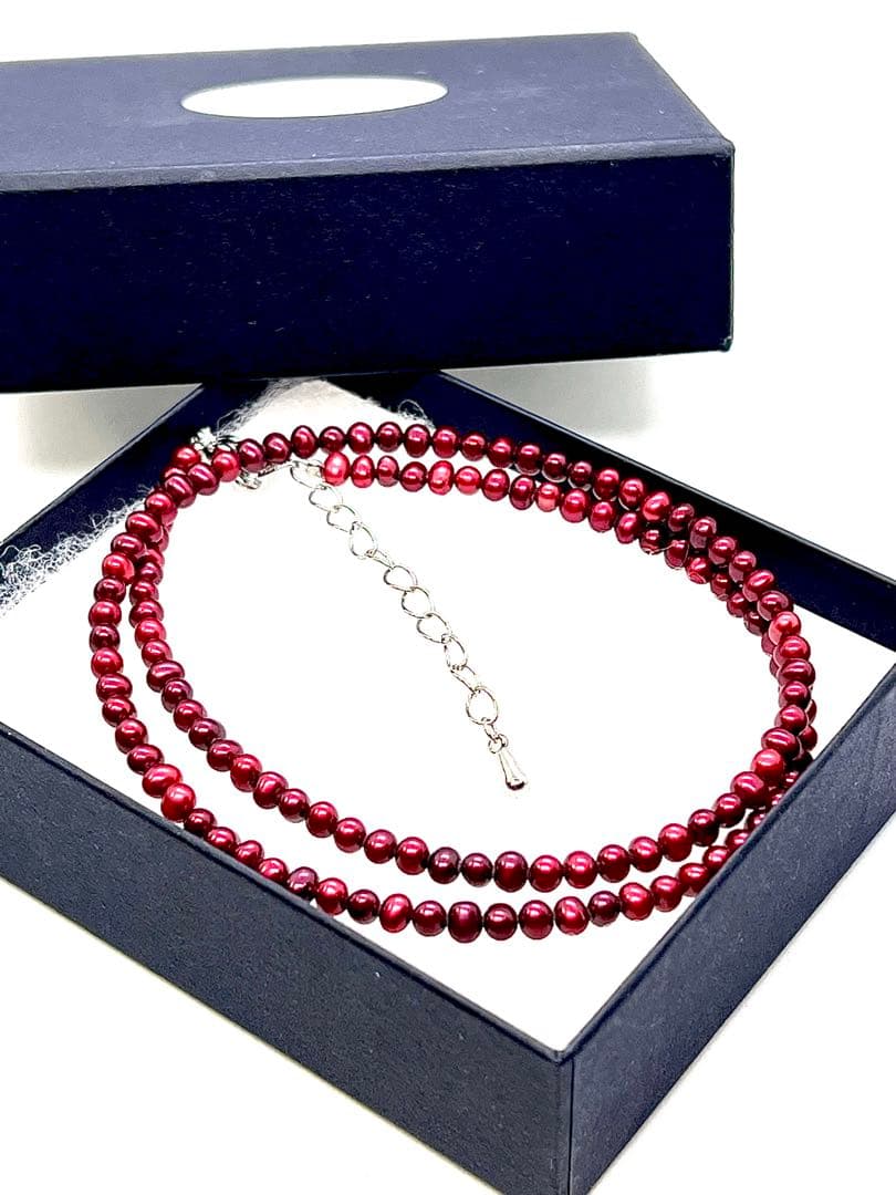 【しゃんたん】本真珠レッドカラーベビーパールネックレス４本セット