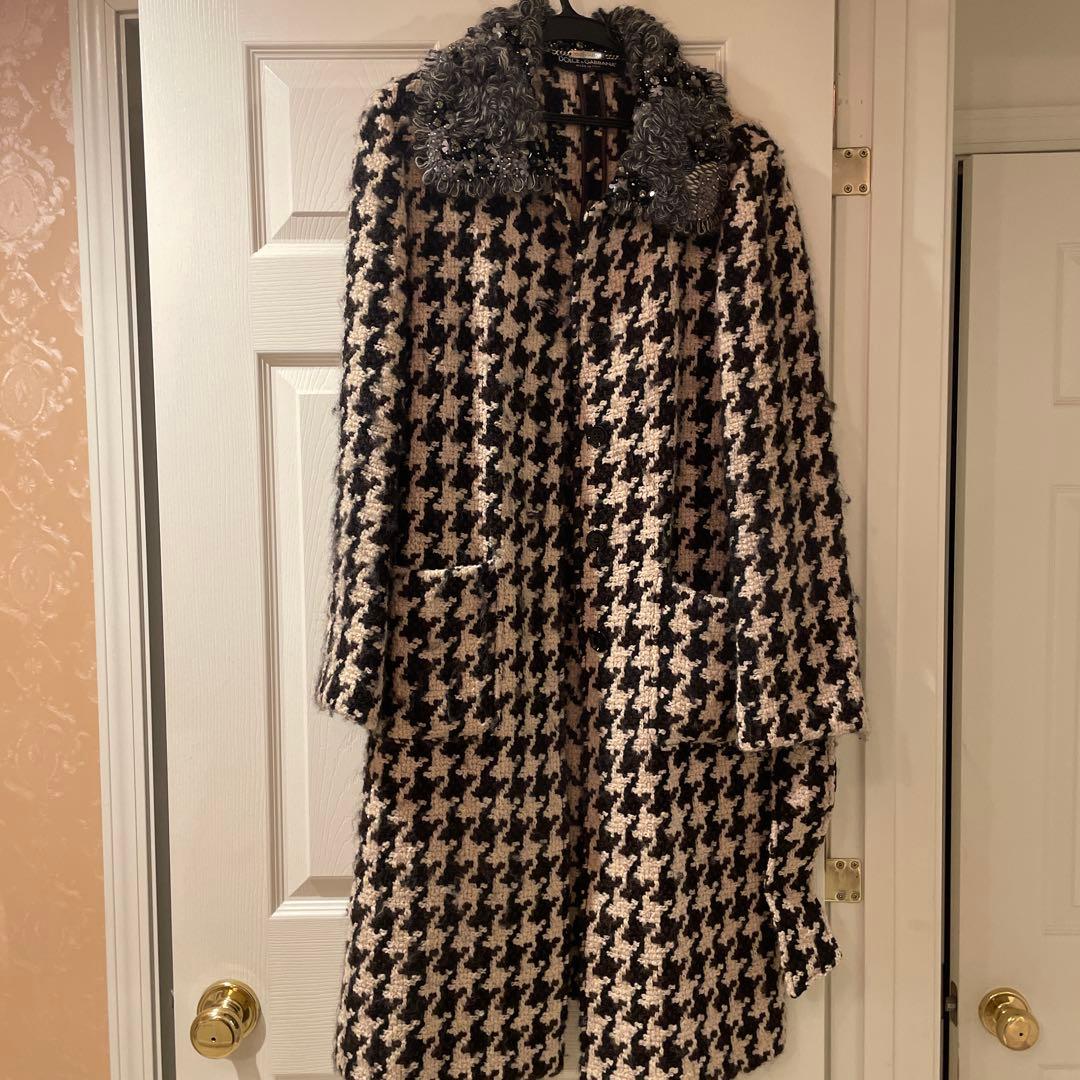 Dolce & Gabbana ロングコートハウンドトゥース柄ビーズで豪華 40