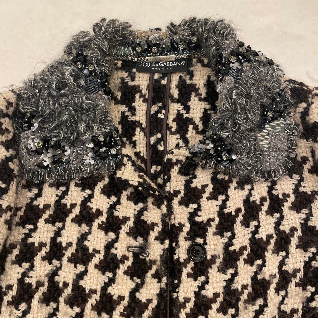 Dolce & Gabbana ロングコートハウンドトゥース柄ビーズで豪華 40