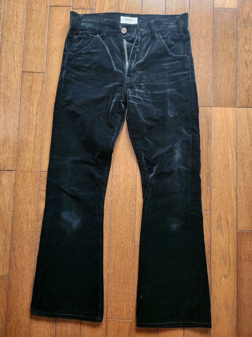 CELINE ブラック ベルベットフレアパンツサイズ26　ショッパー付き