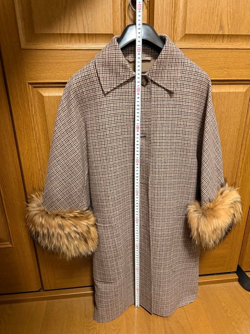 MaxMara チェック柄ファー付きロングコート