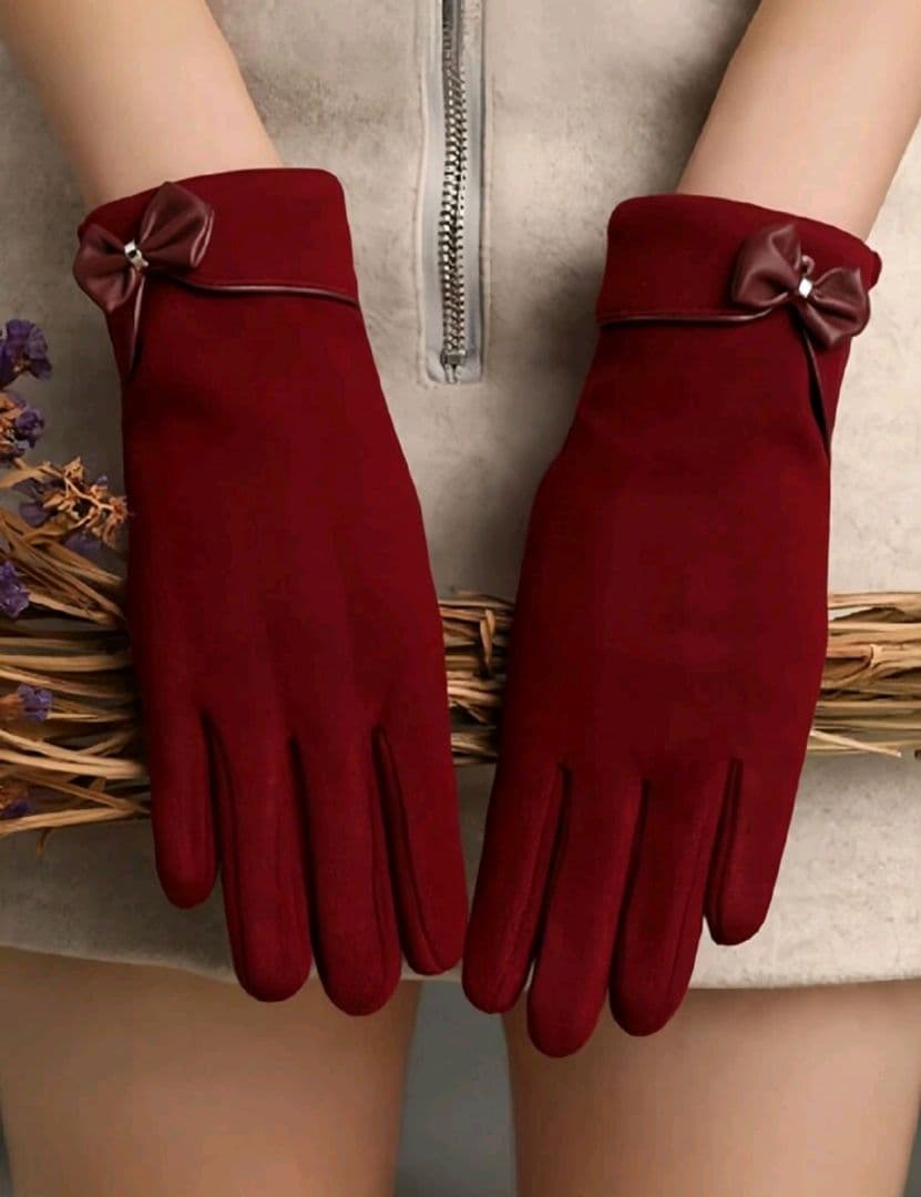 ワインレッド リボン付き手袋 22.5cm