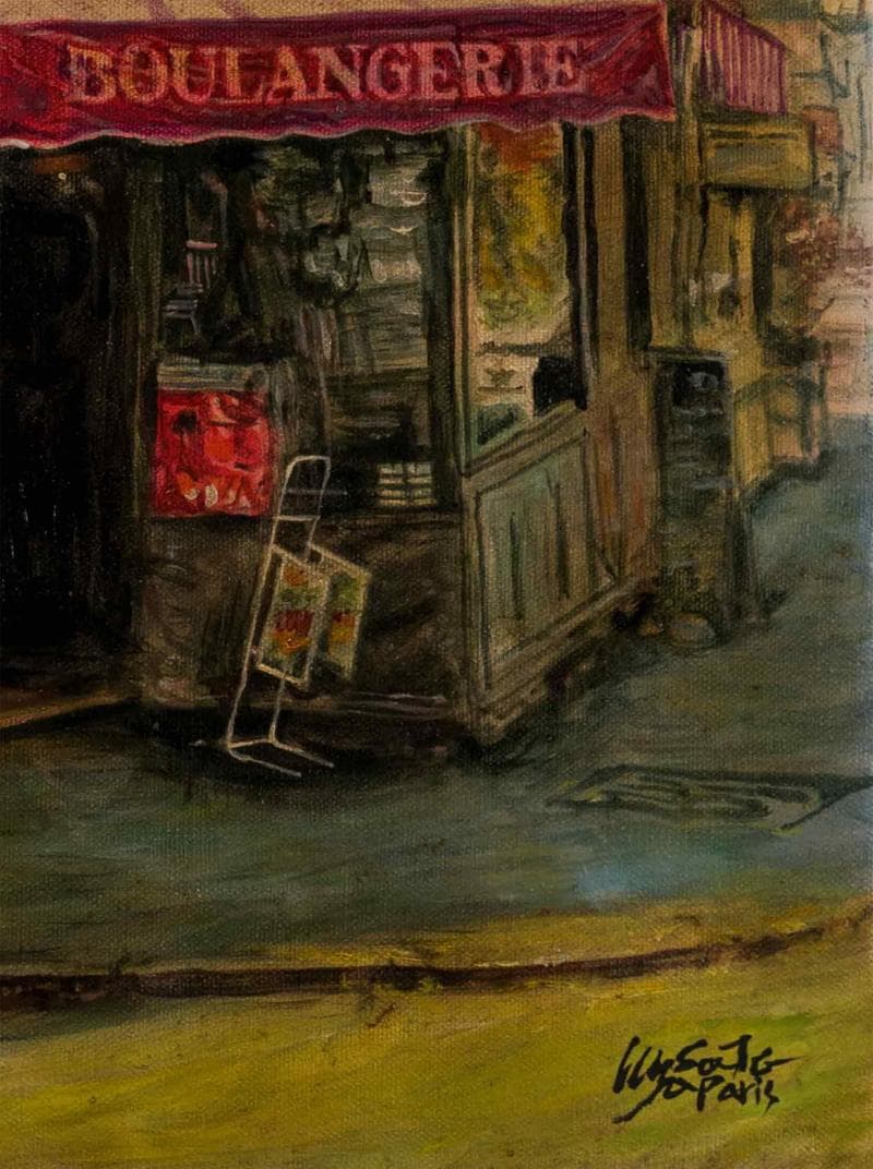 佐伯祐三　油彩　肉筆『街角』表と裏サイン　佐伯米子鑑定　F6号　額無　b630