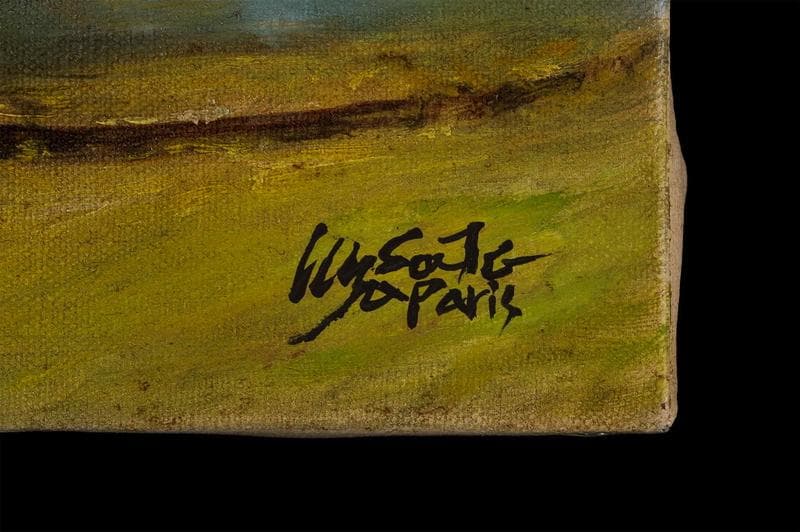 佐伯祐三　油彩　肉筆『街角』表と裏サイン　佐伯米子鑑定　F6号　額無　b630