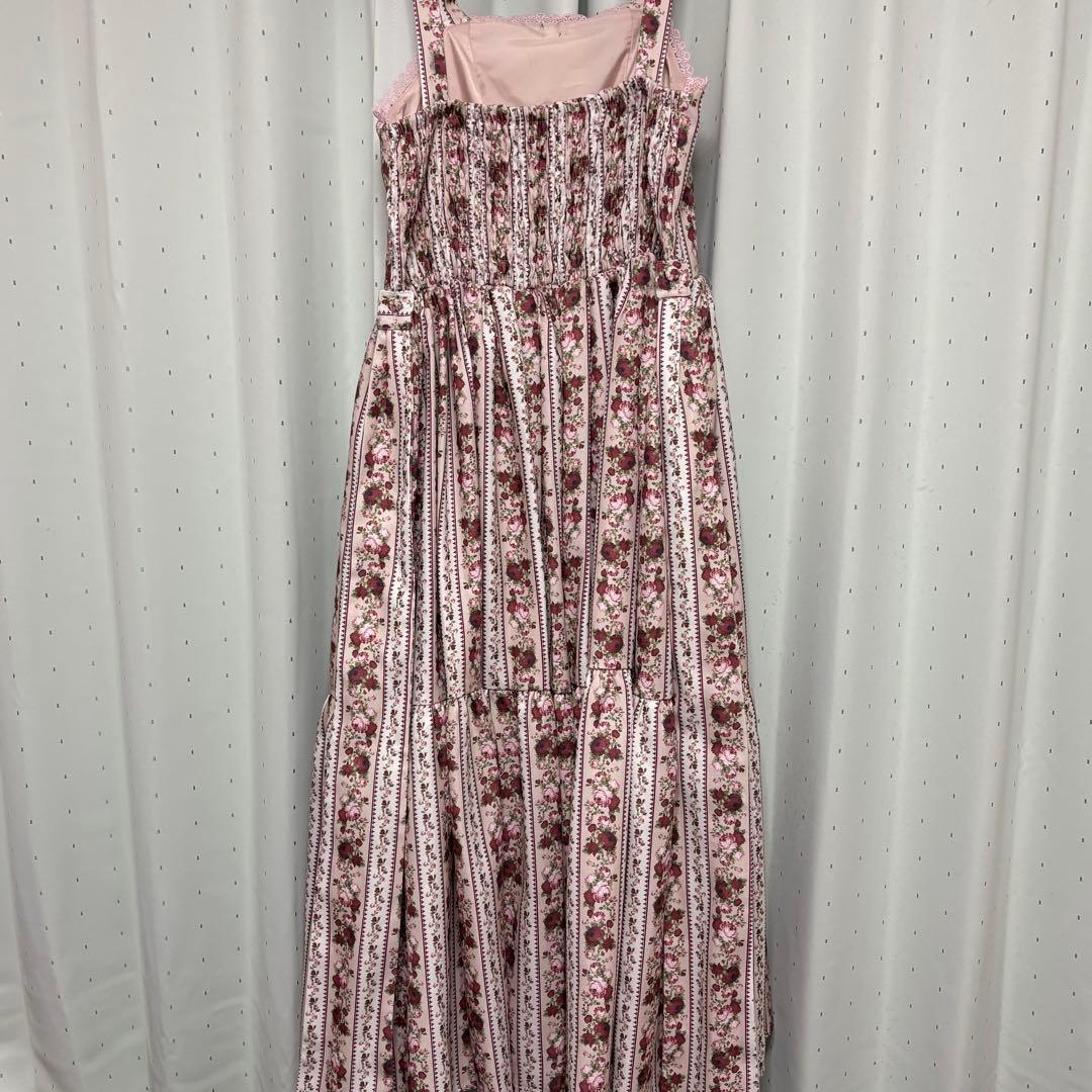 ストライプローズ柄ジャンスカ（生成り）