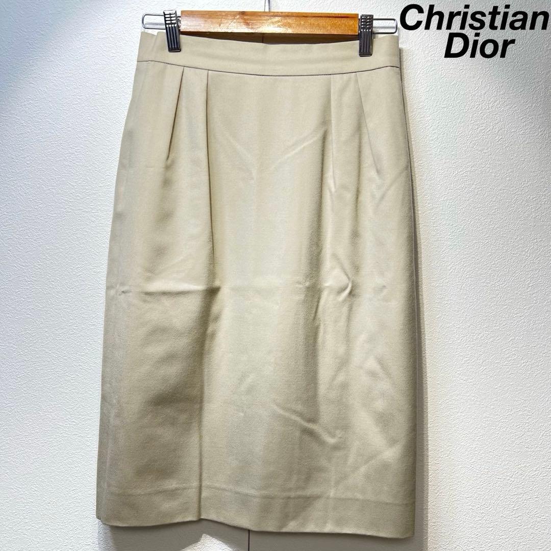 希少 クリスチャンディオール 上質 ウール タック デザイン タイト スカート