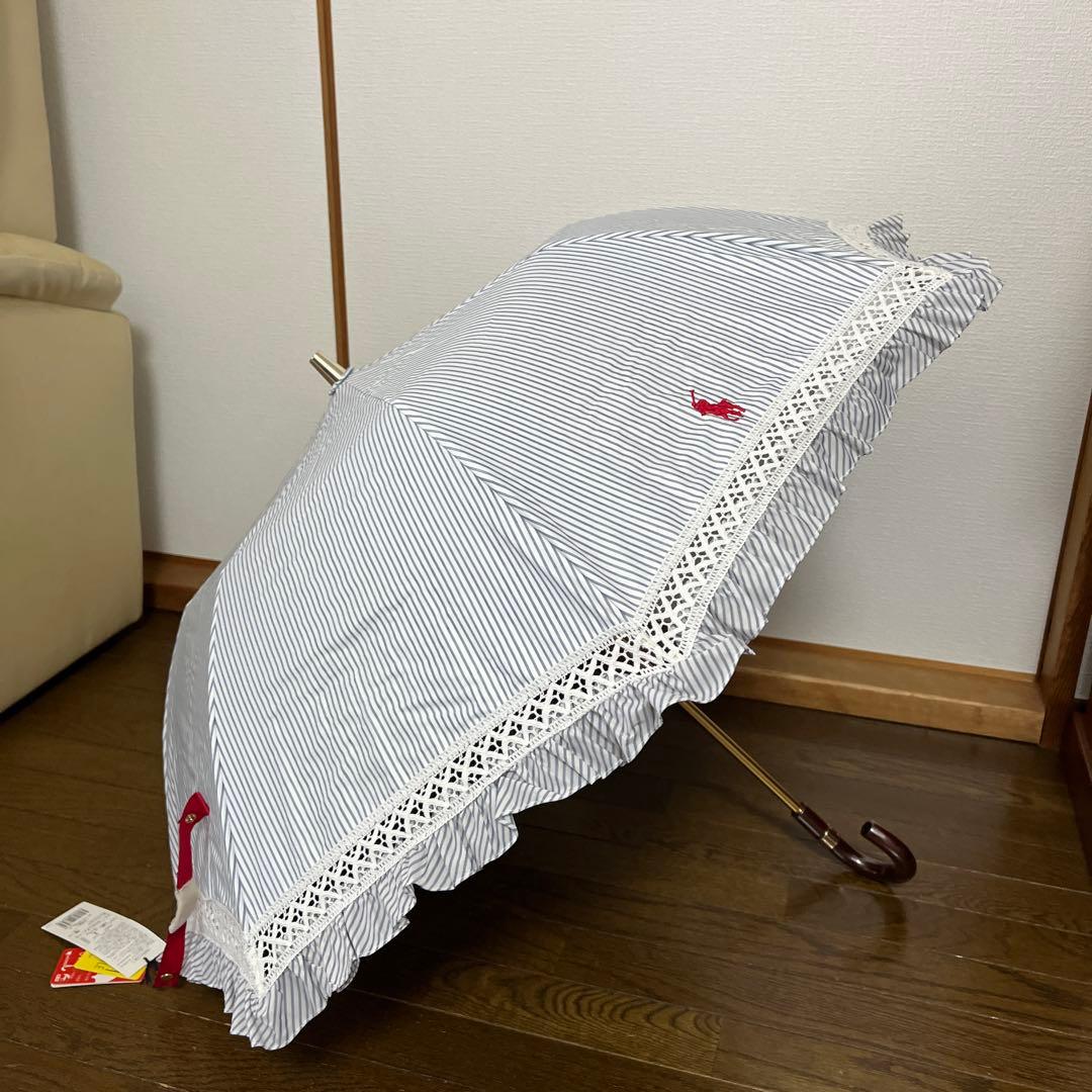 PORO RALPH LAUREN ストライプフリル折りたたみ傘