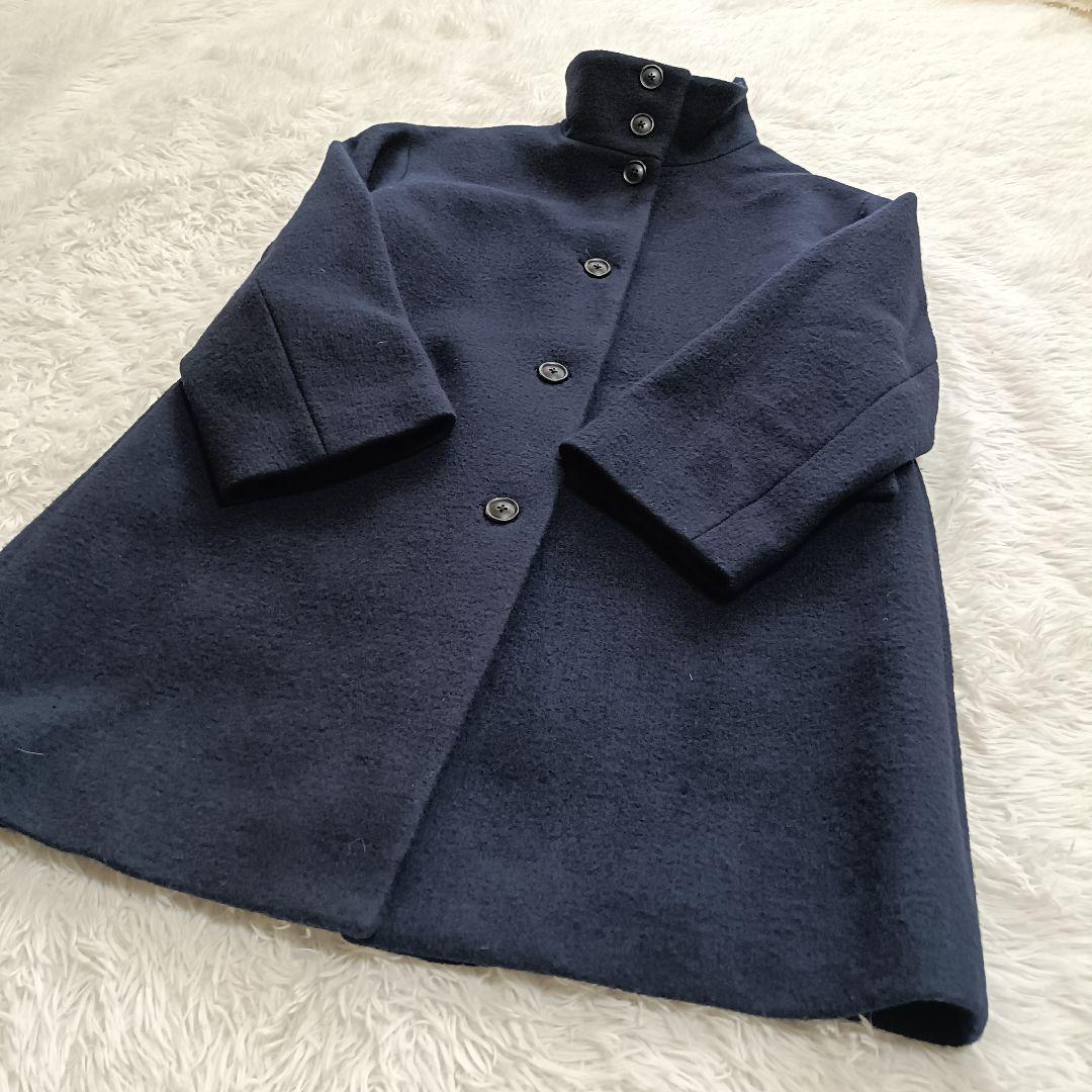 ユナイテッドアローズ スタンドカラーウールコート ミドル丈 ネイビー 36
