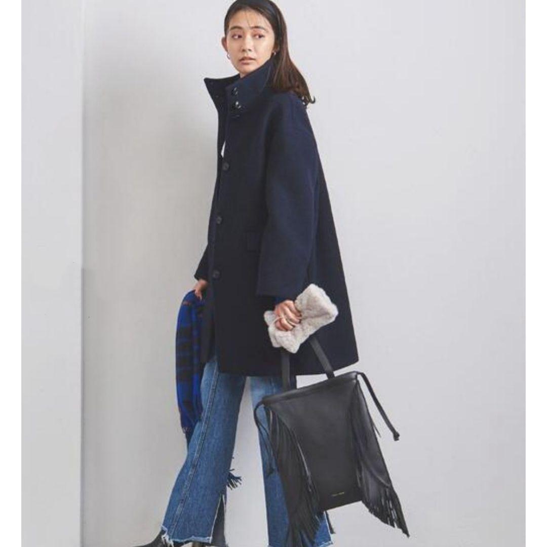 ユナイテッドアローズ スタンドカラーウールコート ミドル丈 ネイビー 36