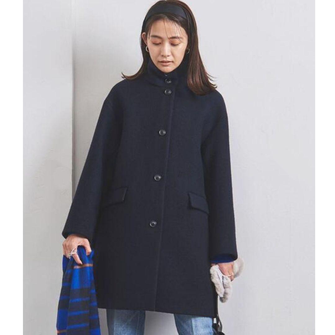 ユナイテッドアローズ スタンドカラーウールコート ミドル丈 ネイビー 36