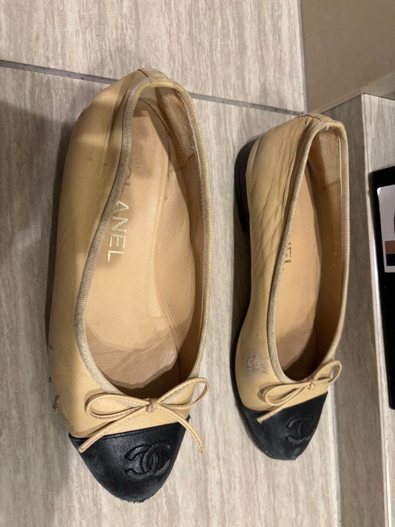 CHANEL バレエシューズ 34.5 ベージュ/黒