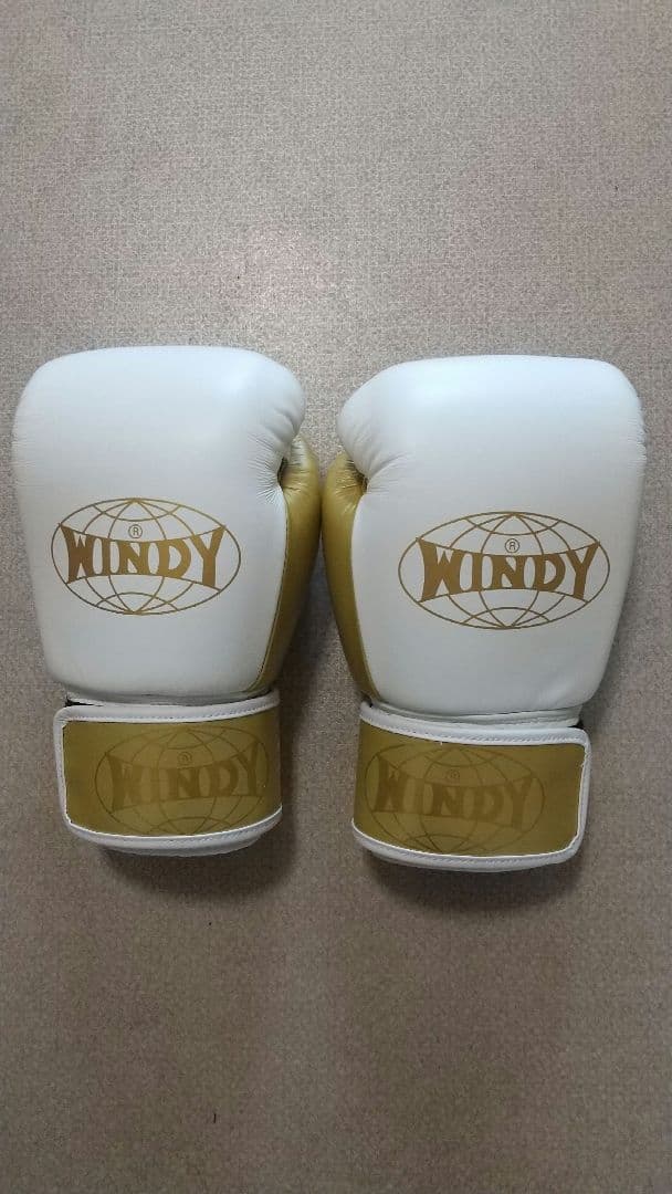 本革製WINDYボクシンググローブ 10oz 白&金 キックボクシング