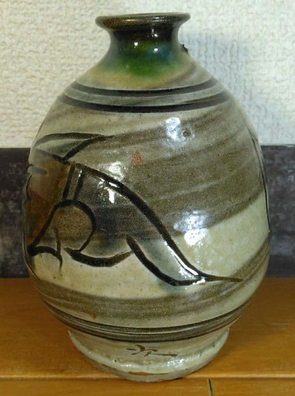 人間国宝 金城次郎 徳利 栞 共箱 美品 壺屋焼 壷屋焼 海老魚紋徳利 やちむん