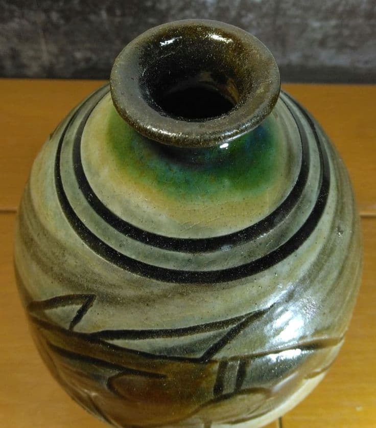 人間国宝 金城次郎 徳利 栞 共箱 美品 壺屋焼 壷屋焼 海老魚紋徳利 やちむん