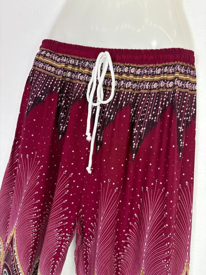 【新品】アラジンパンツ　タイパンツ【ゴム紐】P2柄ワイン　F452