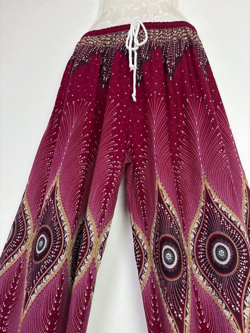 【新品】アラジンパンツ　タイパンツ【ゴム紐】P2柄ワイン　F452