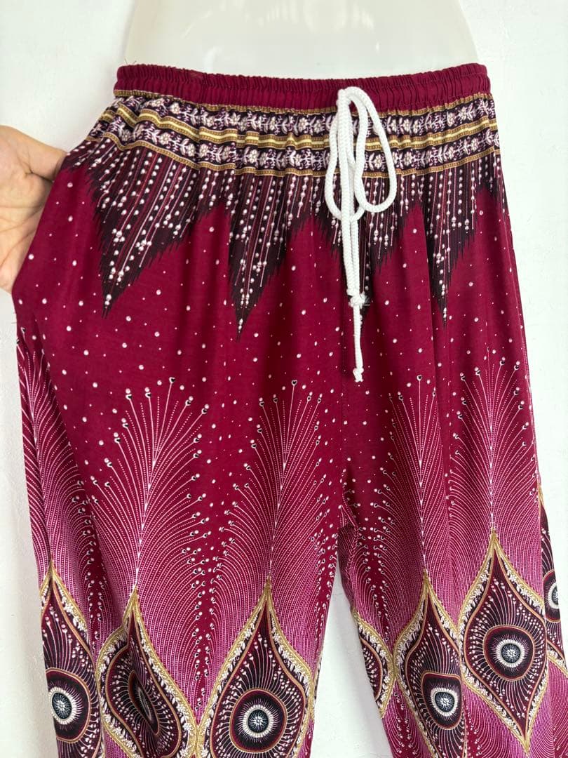 【新品】アラジンパンツ　タイパンツ【ゴム紐】P2柄ワイン　F452