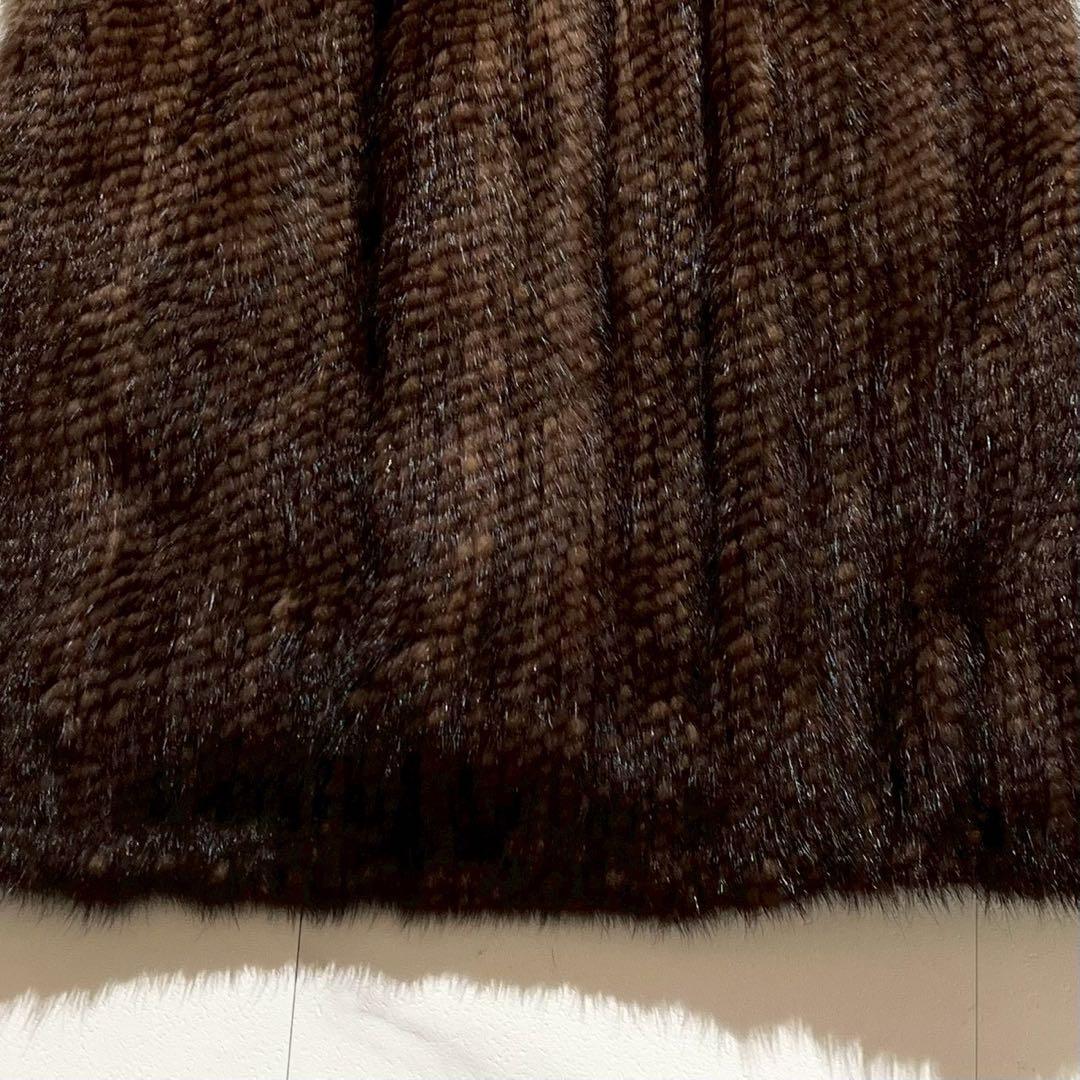 【美品】ミンクファー フード付きベスト ニッティング加工 Lサイズ ドローコード