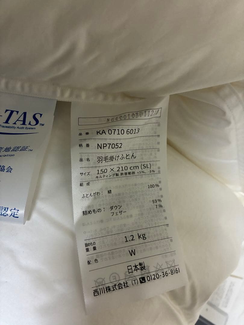 西川プレミアム　羽毛布団　NP7052 新品