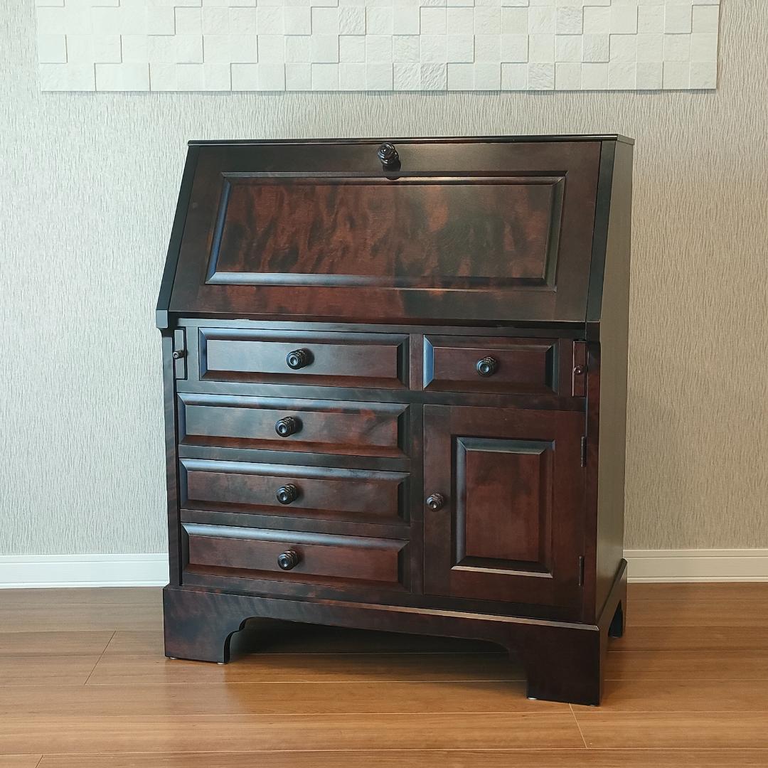 北海道民芸　ライディングビュロー　デスク　樺材　コンセント付き