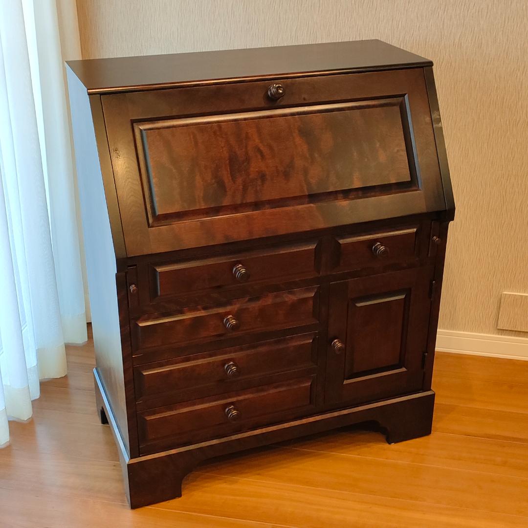 北海道民芸　ライディングビュロー　デスク　樺材　コンセント付き