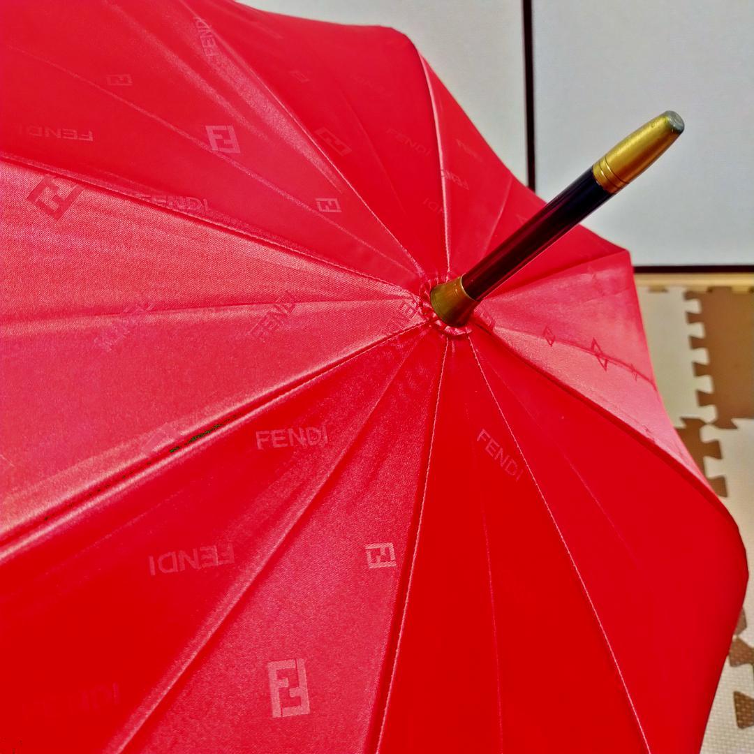 極美品 フェンディ 長傘 ズッカ柄 FF 雨傘 レッド 赤