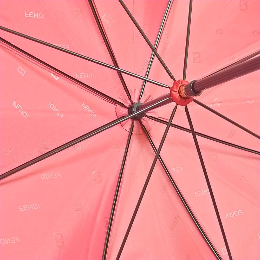 極美品 フェンディ 長傘 ズッカ柄 FF 雨傘 レッド 赤