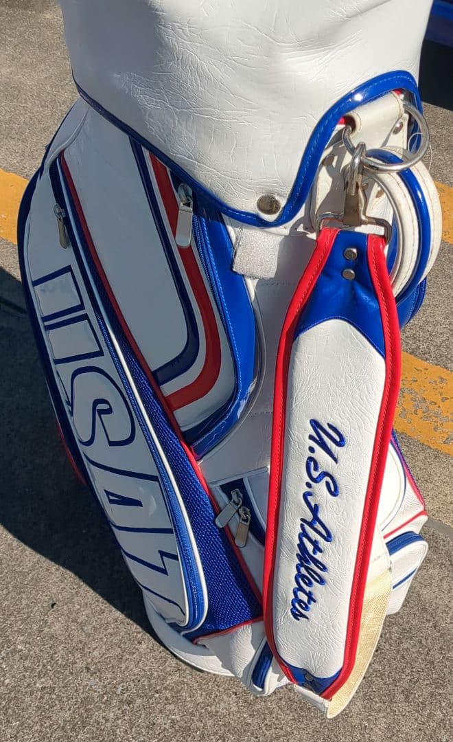 未使用に近いUSA キャディバッグ ホワイト/レッド/ブルー