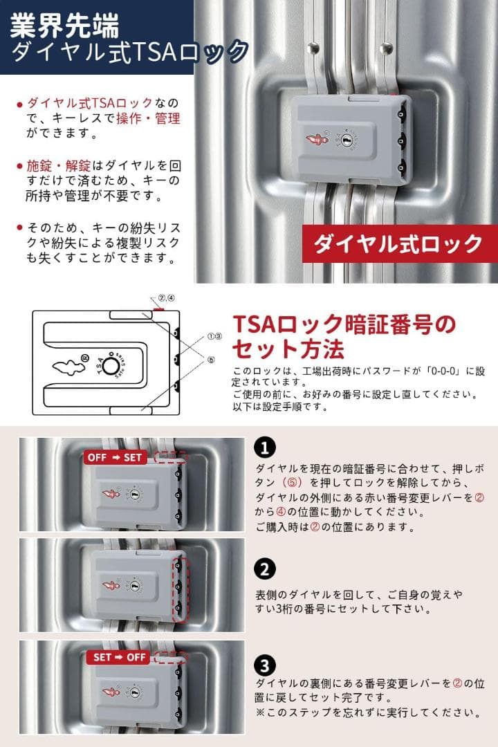 キャリーケース　スーツケース　大容量　シルバー 軽量　おしゃれ　TSA　М