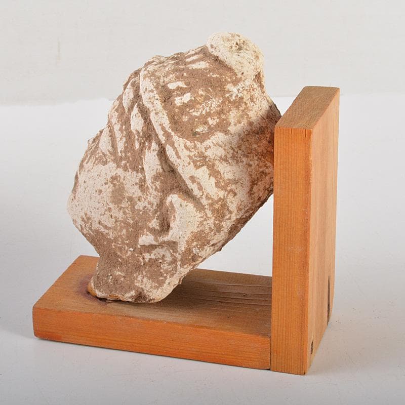 仏教美術　仏頭　石仏　置物　時代箱付　C　6384