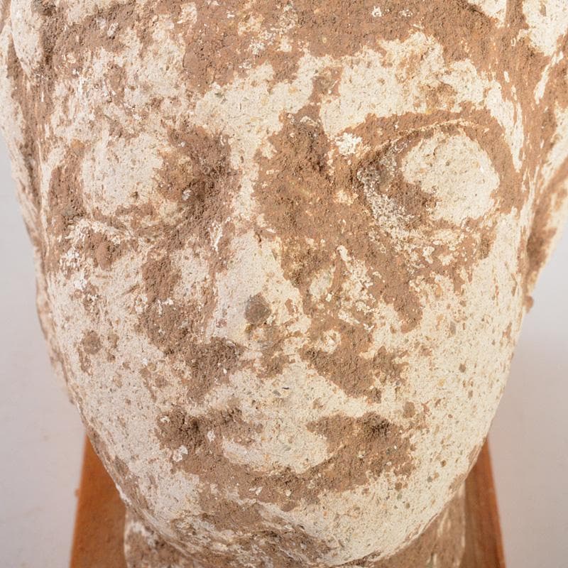 仏教美術　仏頭　石仏　置物　時代箱付　C　6384