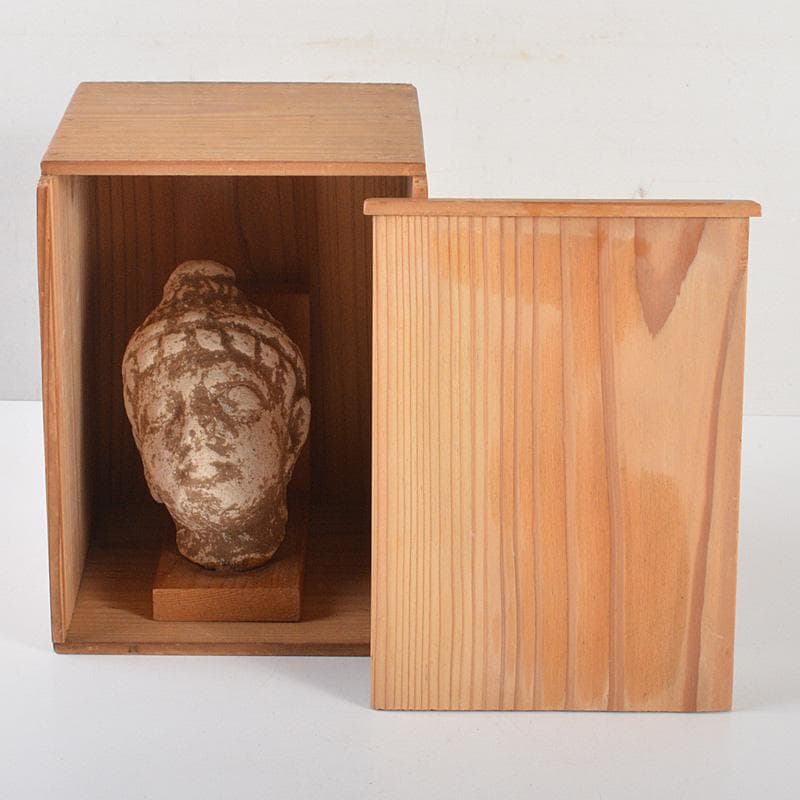 仏教美術　仏頭　石仏　置物　時代箱付　C　6384