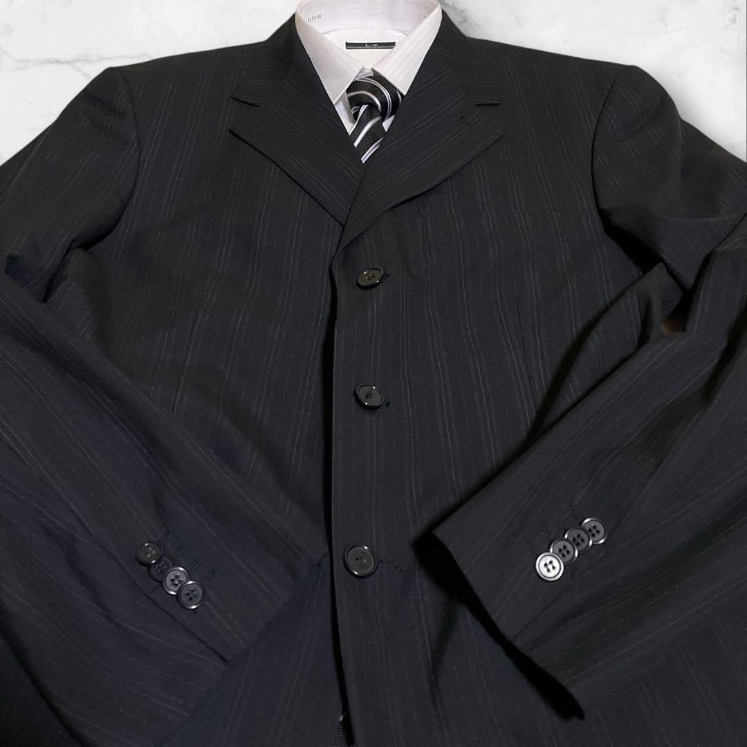 極美品☆希少☆エルメネジルドゼニア☆スーツセットアップ☆黒☆ストライプ☆52