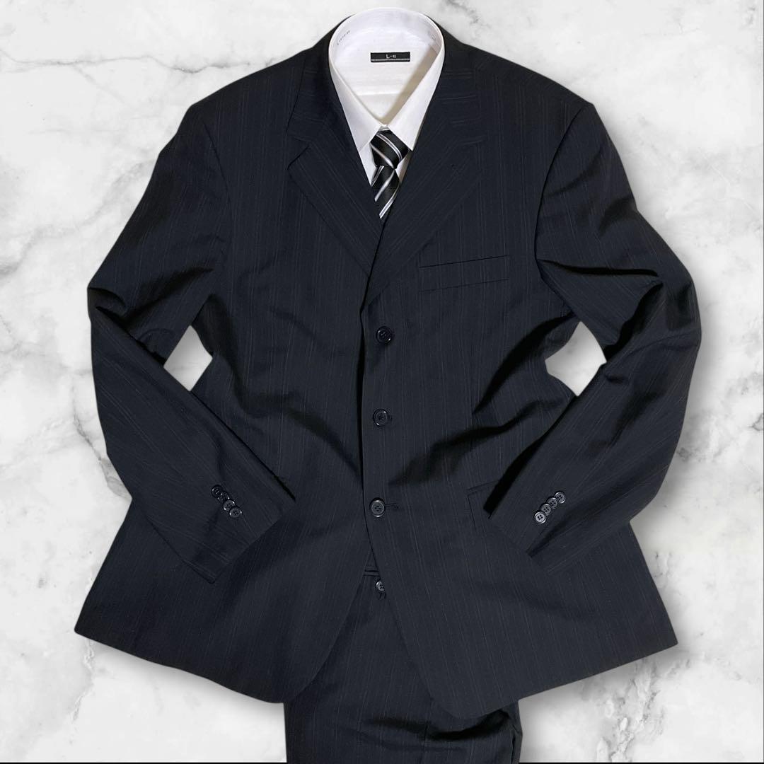極美品☆希少☆エルメネジルドゼニア☆スーツセットアップ☆黒☆ストライプ☆52