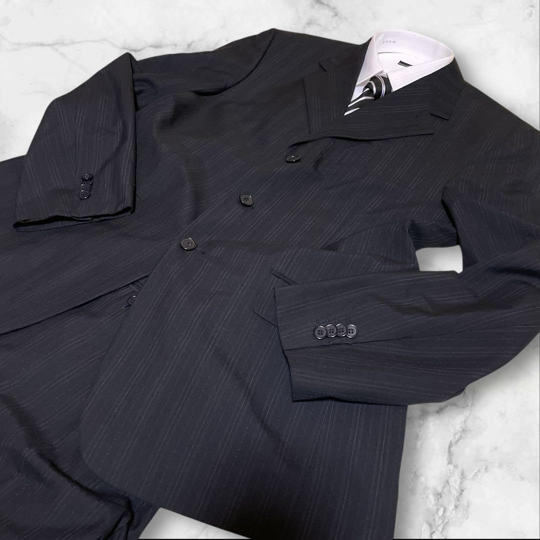極美品☆希少☆エルメネジルドゼニア☆スーツセットアップ☆黒☆ストライプ☆52