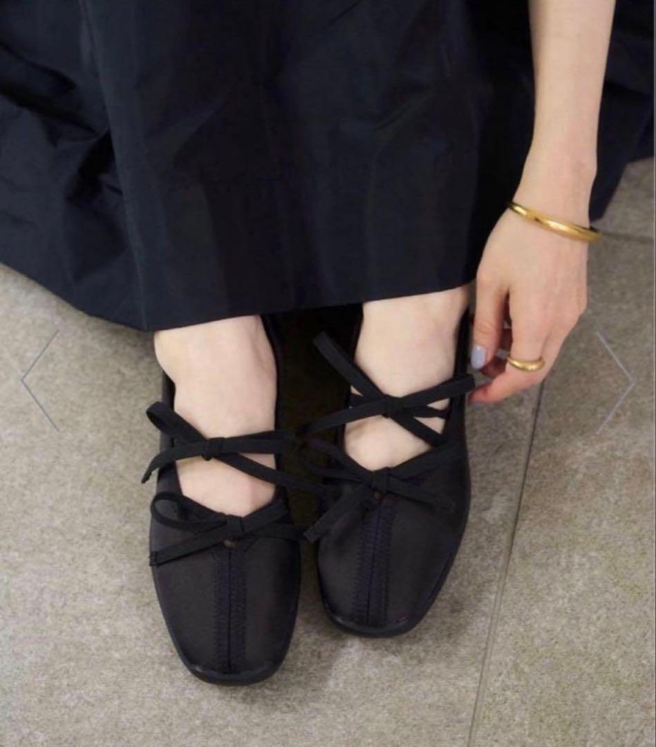 【LE TALON】ほぼ新品 ダブルリボンバレリーナ ブラック パンプス