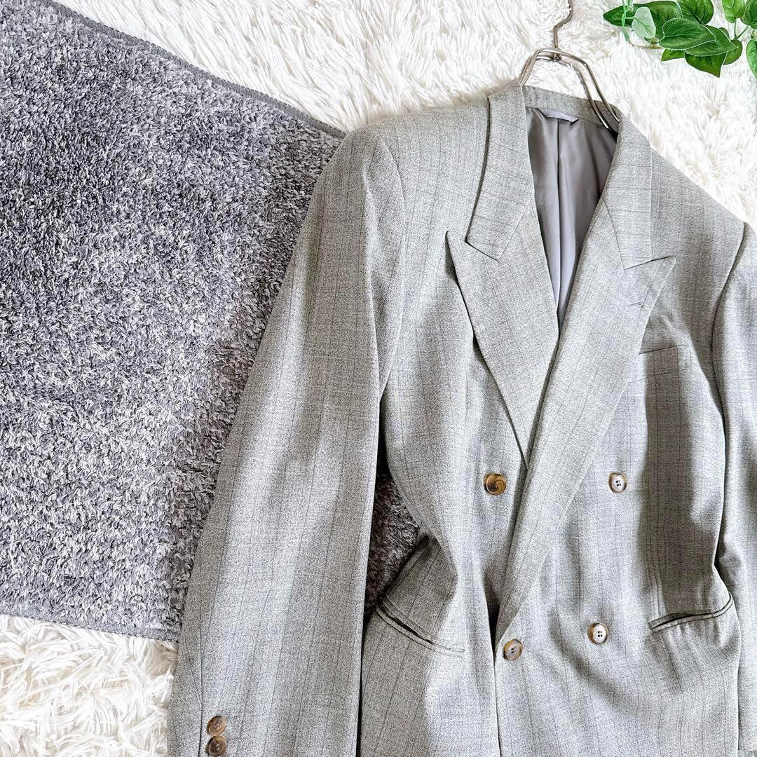 当時物　オールド　ディオール セットアップ　スーツ　チェック柄　ダブル　グレー