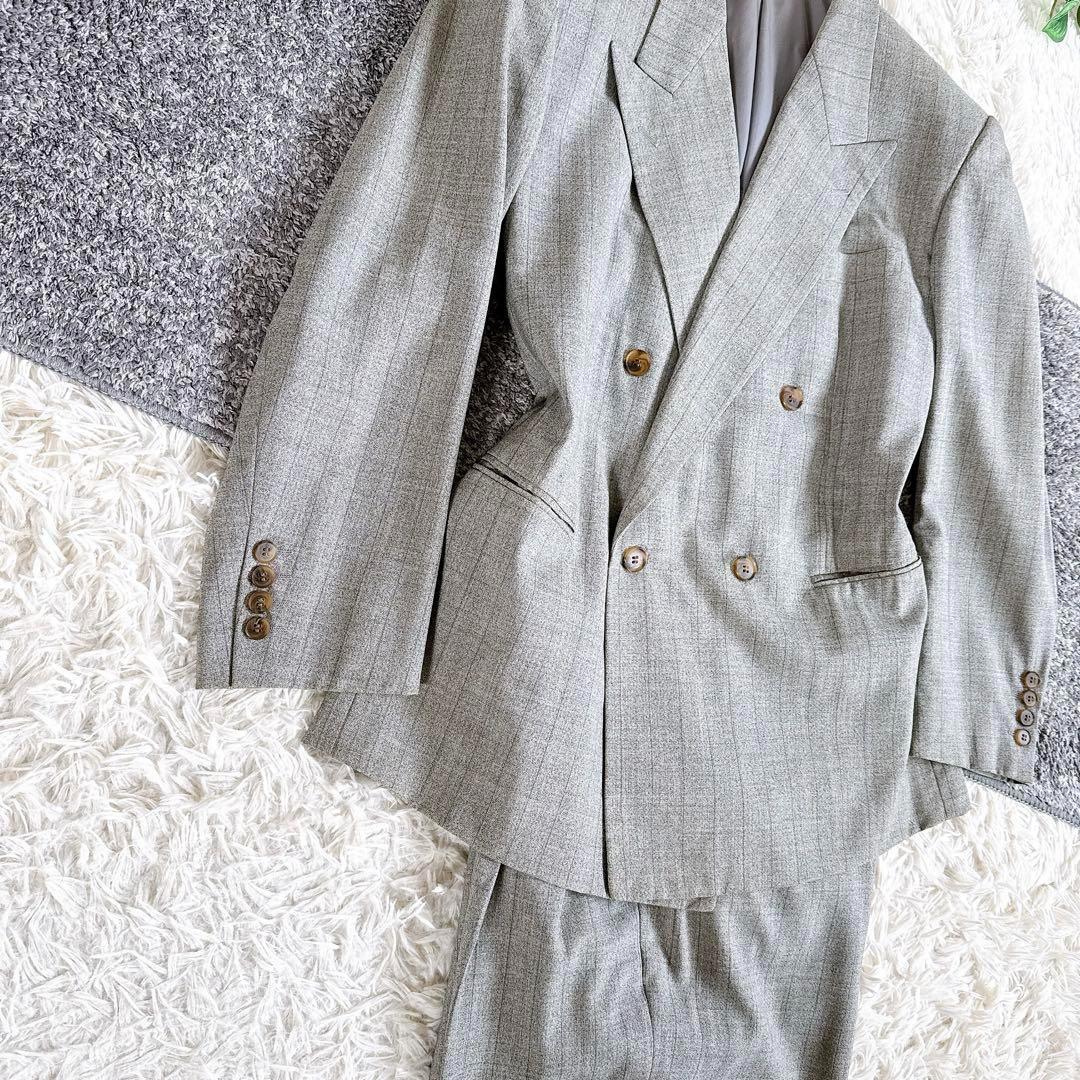 当時物　オールド　ディオール セットアップ　スーツ　チェック柄　ダブル　グレー