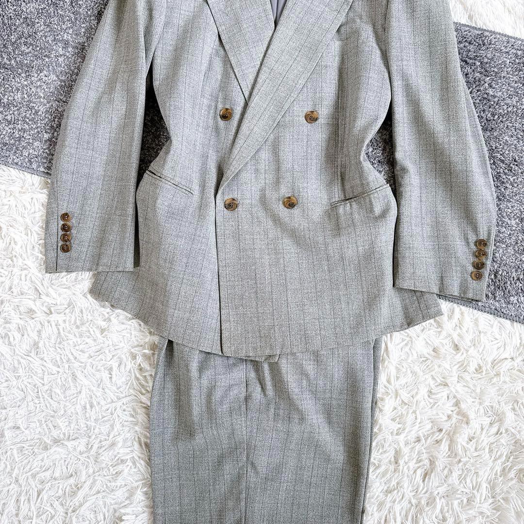 当時物　オールド　ディオール セットアップ　スーツ　チェック柄　ダブル　グレー
