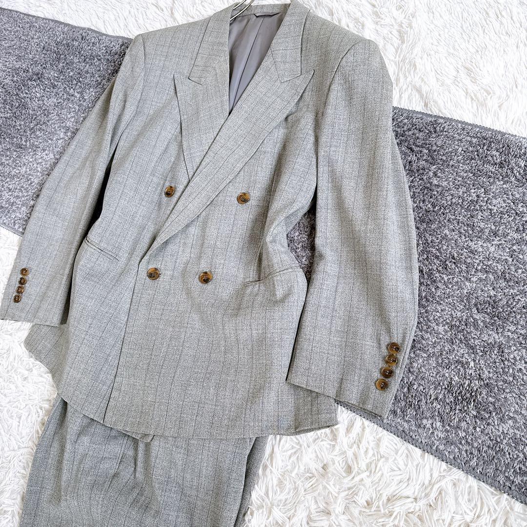 当時物　オールド　ディオール セットアップ　スーツ　チェック柄　ダブル　グレー